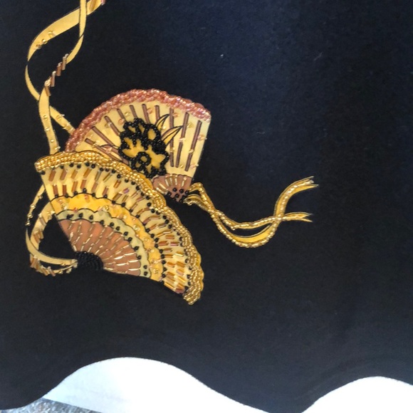 Vintage Black top wfans embellished with beading. - Picture 2 of 5
